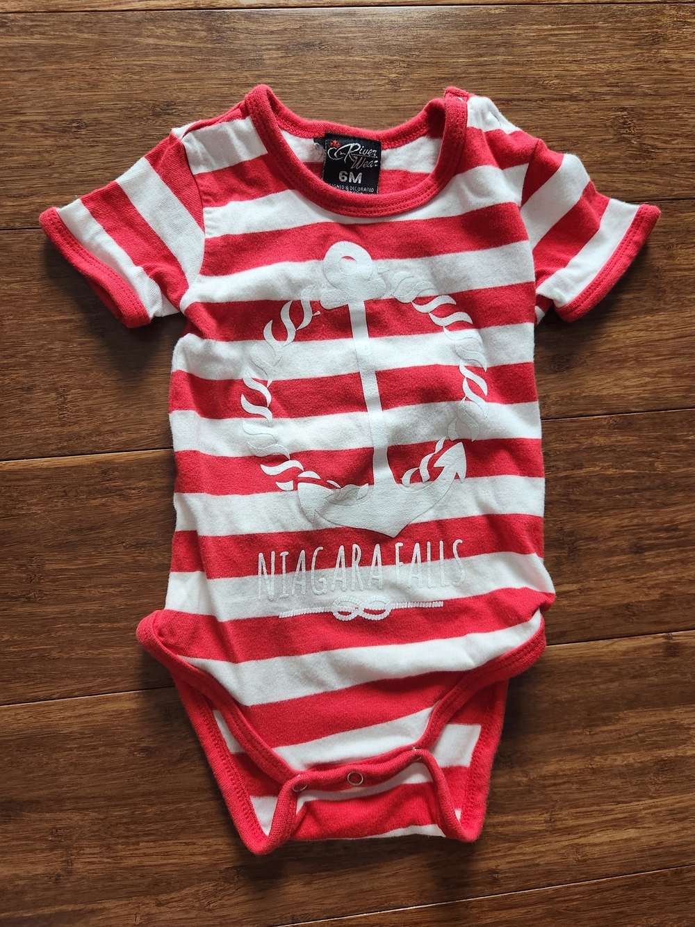 Red & White Nautical Niagara Falls Vacation Baby One-Piece Bodysuit, 6 Months